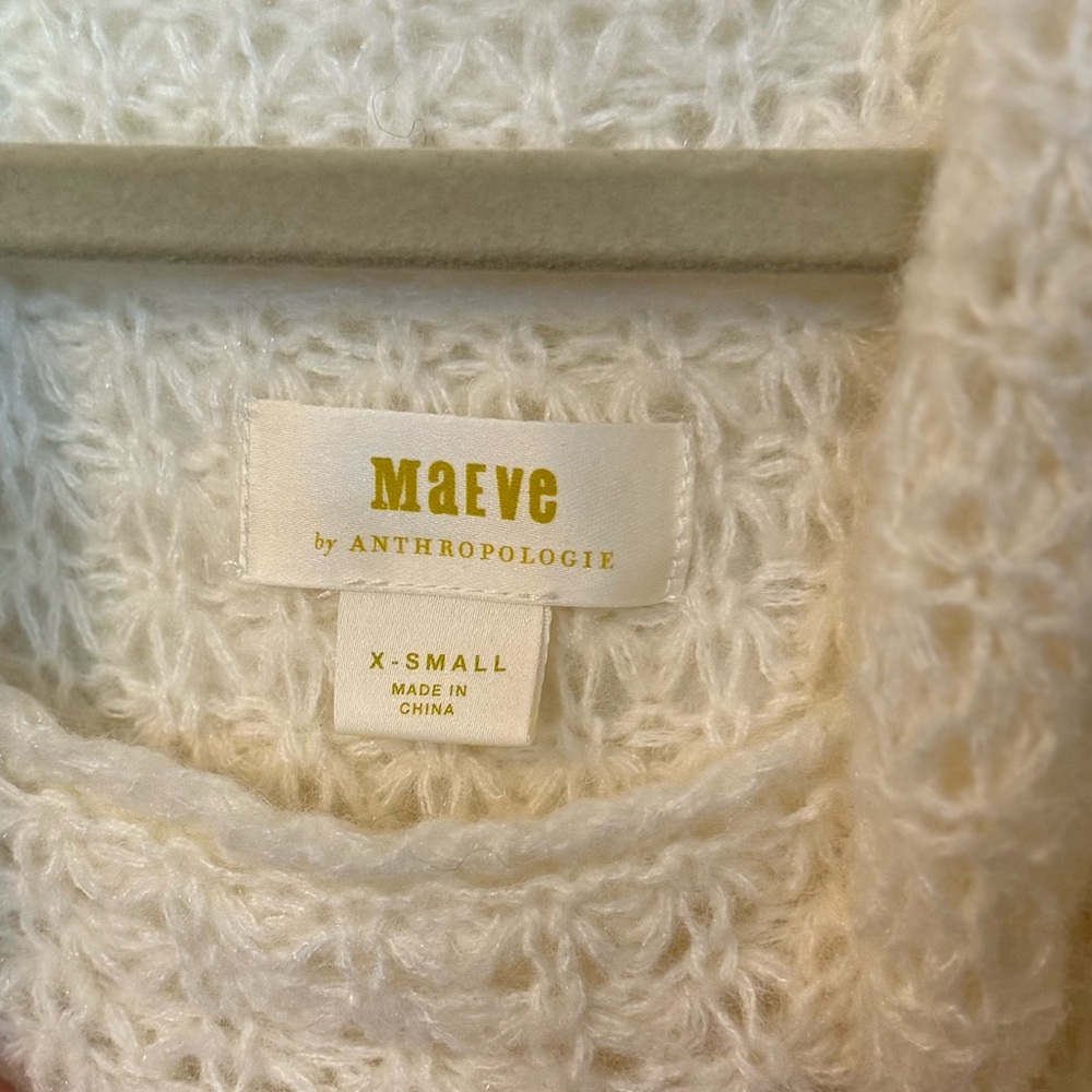 Maeve Anthropologie Dionne Ivory Chunky Knit Wool Bell Sleeve Sweater- Small - Picture 9 of 10